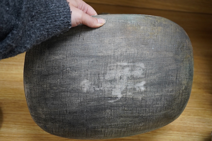 Jill Fanshawe Kato (b.1943), two studio pottery dishes, one decorated with pheasants, impressed marks to the bases, largest 34cm wide